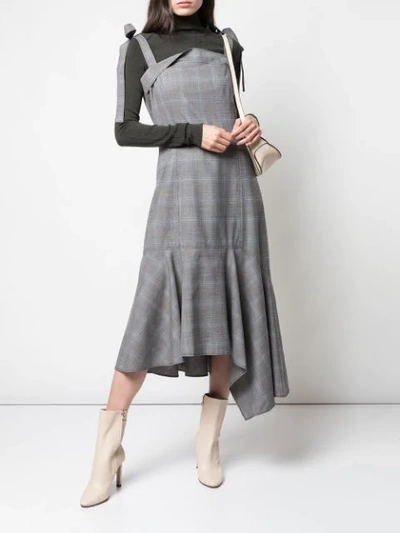 Shop Adeam Check Asymmetric Midi Dress In Grey