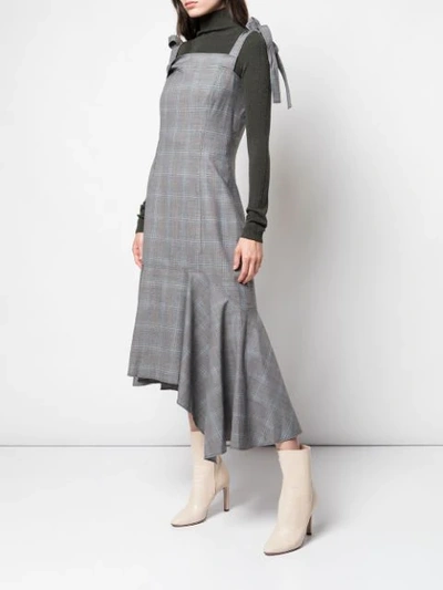 Shop Adeam Check Asymmetric Midi Dress In Grey