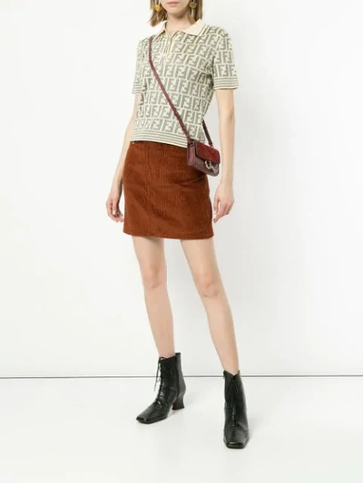 Shop Fendi Vintage Monogram Knitted Polo Shirt - Neutrals