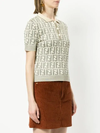 Shop Fendi Vintage Monogram Knitted Polo Shirt - Neutrals