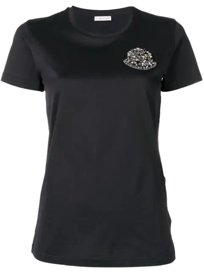 Shop Moncler Embellished Logo Appliqué T-shirt In Black
