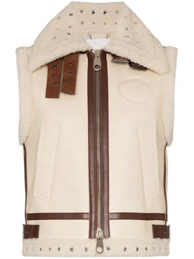 Shop Chloé Leather And Shearling Gilet In White