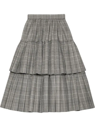 Shop Gucci Prince Of Wales Check Wool Skirt In 9024 Grey