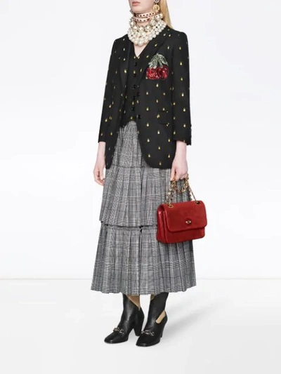 Shop Gucci Prince Of Wales Check Wool Skirt In 9024 Grey