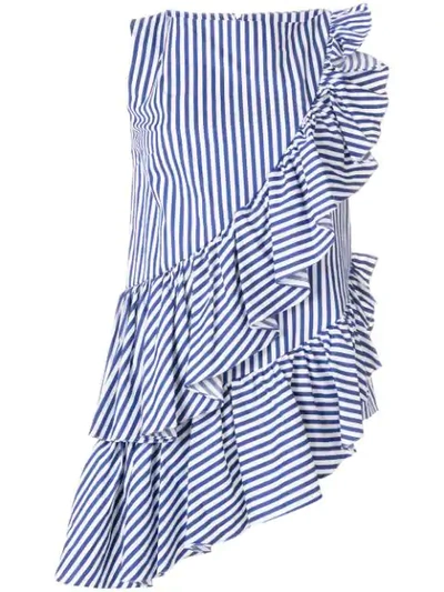 Shop Milla Milla Asymmetric Ruffled Striped Top In Blue