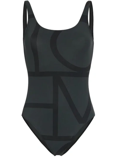 Shop Totême Positano Monogram Swimsuit In Black