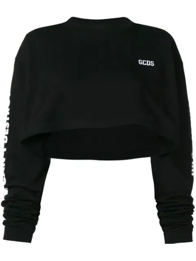 Shop Gcds Cropped Logo Sweatshirt In Black