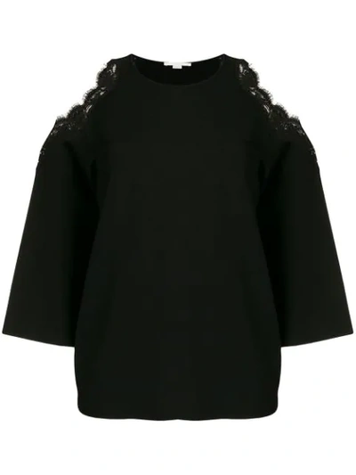 Shop Stella Mccartney Cold Shoulder Knitted Top In Black
