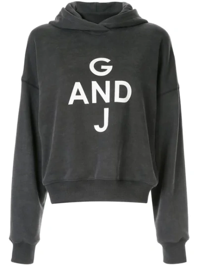 Shop Goen J Print Hooded Sweatshirt In Grey