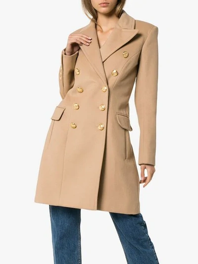 Shop Balmain Double-breasted Wool And Cashmere-blend Coat In Neutrals