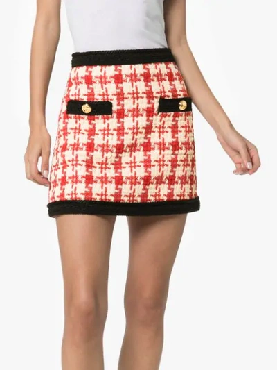 Shop Gucci Tweed Mini Skirt In Red