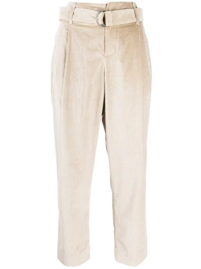 Shop Brunello Cucinelli Belted Cropped Trousers In Grey