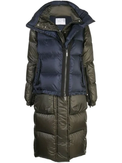 Shop Sacai Gilet Layered Padded Coat In 212 Navy/khaki