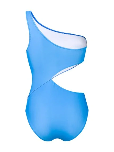 Shop Alberta Ferretti One Shoulder Swimsuit In Blue