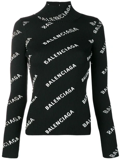 Shop Balenciaga Alllover Logo Open Back Sweater In Black