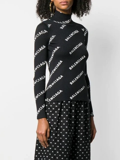 Shop Balenciaga Alllover Logo Open Back Sweater In Black