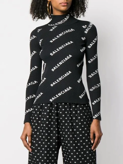 Shop Balenciaga Alllover Logo Open Back Sweater In Black