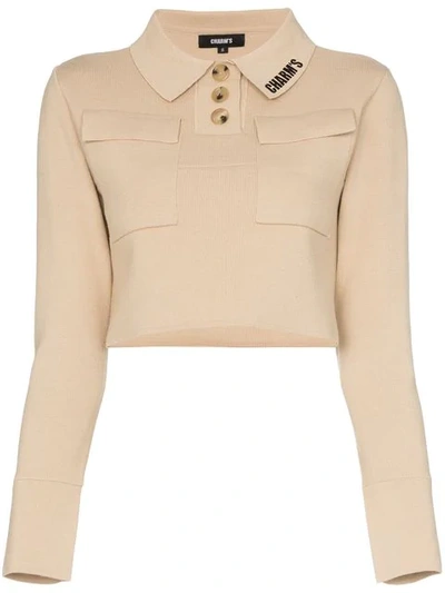 Shop Charm's Logo Print Cropped Polo Top In Neutrals