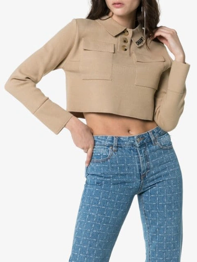 Shop Charm's Logo Print Cropped Polo Top In Neutrals