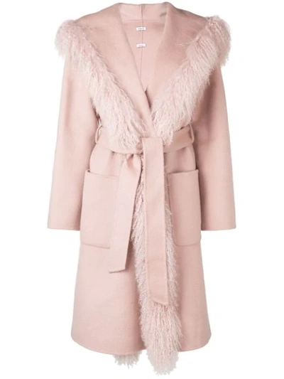 Shop P.a.r.o.s.h Fur Trim Belted Coat In Pink