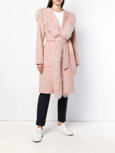 Shop P.a.r.o.s.h Fur Trim Belted Coat In Pink