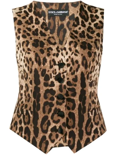 Shop Dolce & Gabbana Leopard Print Waistcoat In Brown
