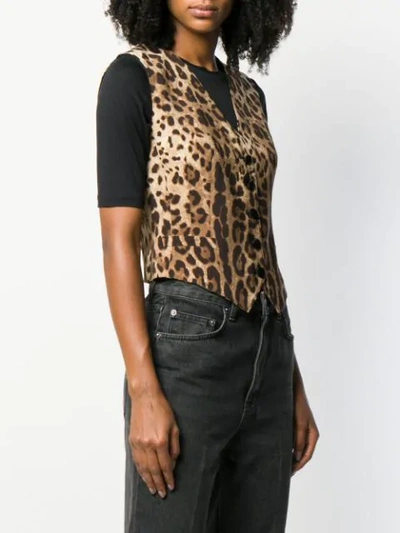 Shop Dolce & Gabbana Leopard Print Waistcoat In Brown