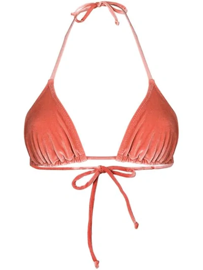 Shop Solid & Striped Velvet Triangle Bikini Top In Pink