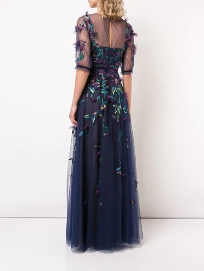 Shop Marchesa Notte Embroidered Tulle Ball Gown  In Blue ,multicolour