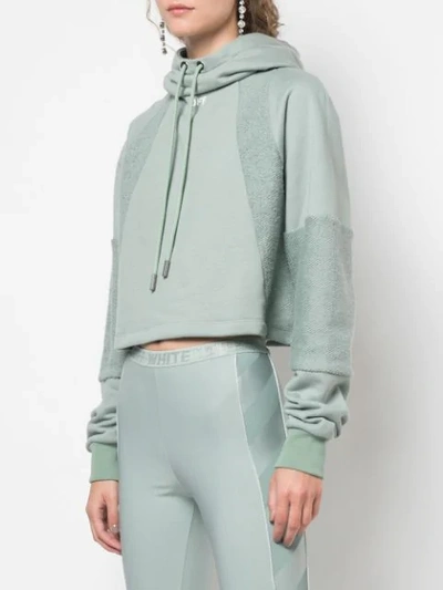 Shop Off-white Cropped Drawstring Hoodie In Green