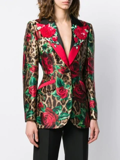 Shop Dolce & Gabbana Leopard Print Blazer In Brown