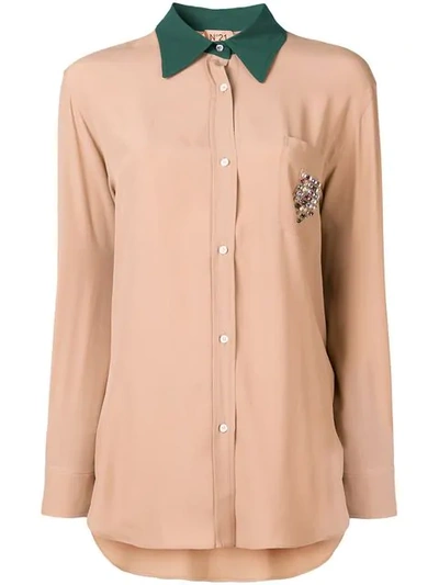 Shop N°21 Contrast Collar Shirt In Neutrals