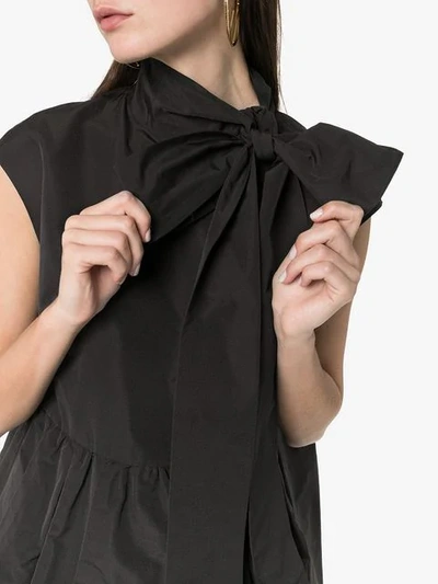 Shop Valentino Sleeveless Tie Neck Taffeta Cotton Blend Top In Black
