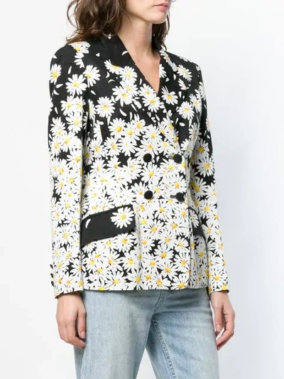 Pre-owned Moschino Vintage Moschino  Daisy Print Double-breasted Blazer - Black