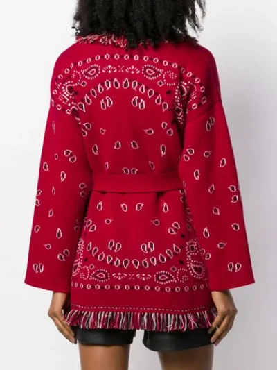 Shop Alanui Bandana Motif Fringed Cardigan In Red