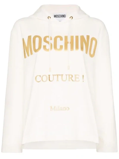 Shop Moschino Kapuzenpullover Mit Logo-print - Weiss In White