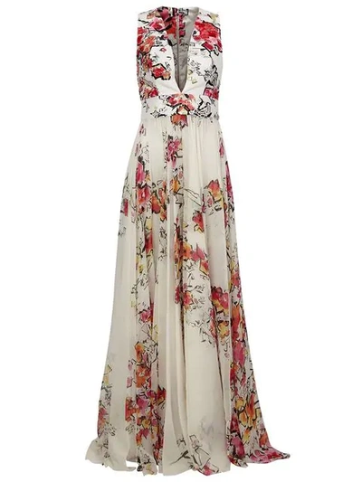 Zuhair Murad Floral Print Flared Gown In White