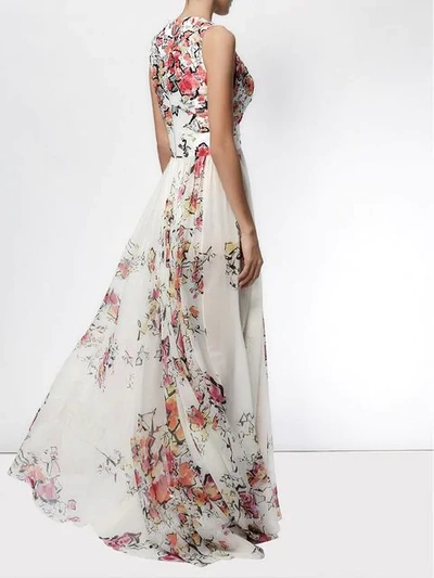 Zuhair Murad Floral Print Flared Gown In White