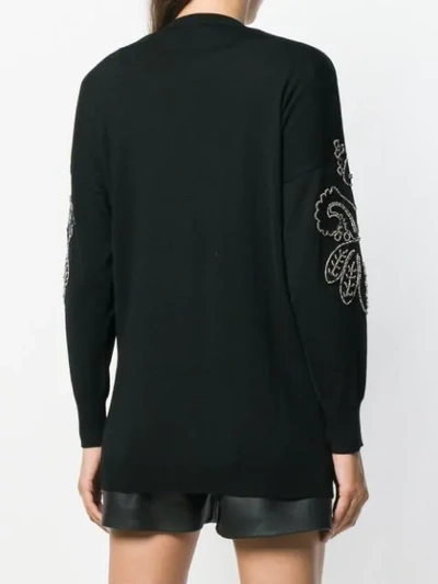 Shop Pinko Embroidered Sleeve Cardigan In Black