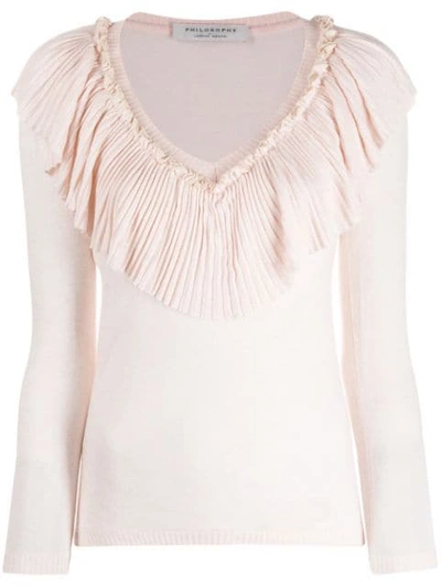 Shop Philosophy Di Lorenzo Serafini Frill-trim Fitted Sweater - Pink