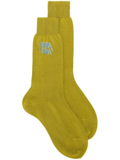 Shop Prada Logo Socks In Green