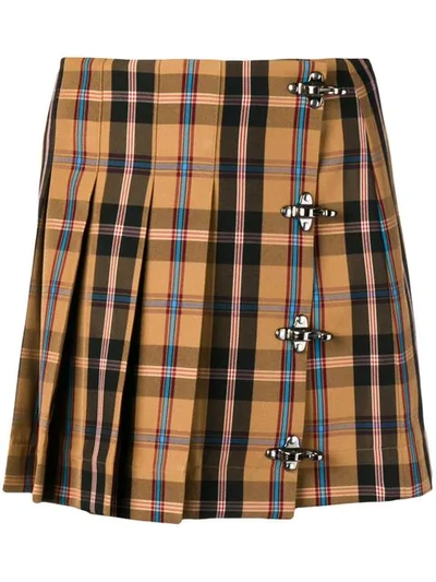 Shop Rokh Tartan Mini Kilt Skirt In Brown
