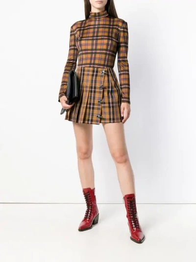 Shop Rokh Tartan Mini Kilt Skirt In Brown