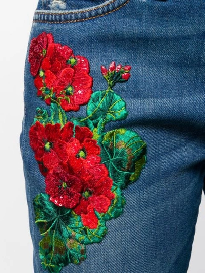 Shop Dolce & Gabbana Floral Appliqué Skinny Jeans In Blue