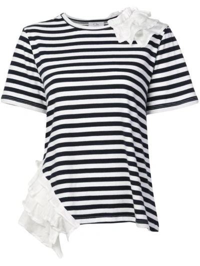 Shop Clu Ruffled Detail Striped T-shirt - White