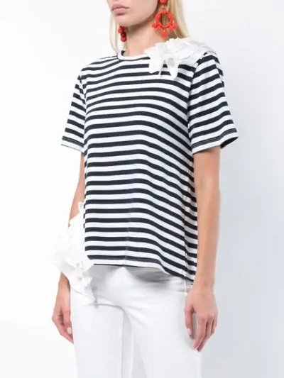 Shop Clu Ruffled Detail Striped T-shirt - White