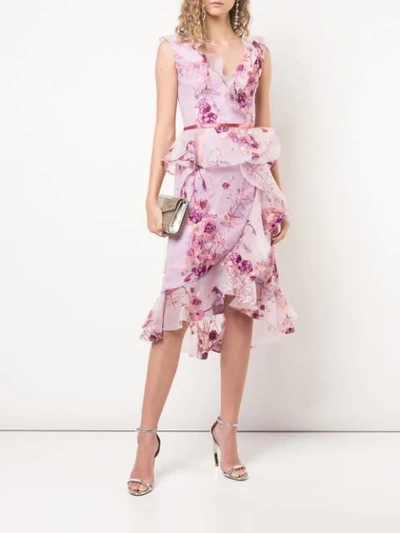 Shop Marchesa Notte Floral Print Midi Dress In Pink