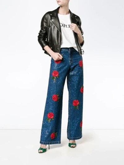 Shop Ashish Rose Embroidered Sequin Jeans In Blue