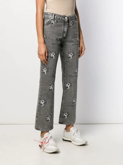 OFF-WHITE FLORAL PRINT JEANS - 灰色