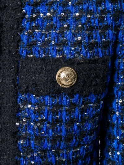 Shop Balmain Sequinned Tweed Suit Jacket In Blue